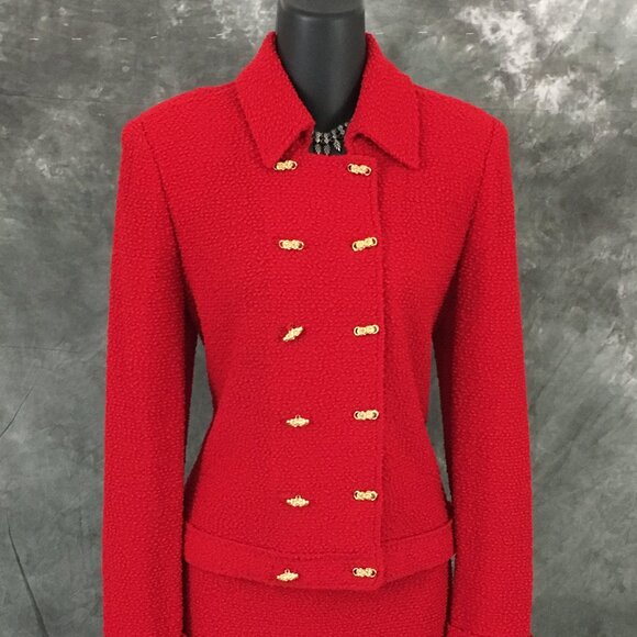 BEAUTIFUL St John collection knit red jacket skirt suit size 4 6 - Picture 4 of 9